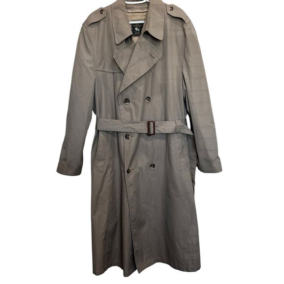 HART SCHAFFNER MARX 44L Trench Coat Tan Wool Blend Lining Double Breasted Men’s - Picture 1 of 16